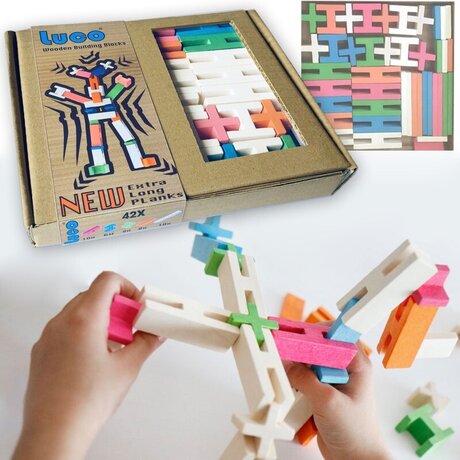 ДЪРВЕН КОНСТРУКТОР - 42 ЧАСТИ, ОТ КАУЧУКОВО ДЪРВО