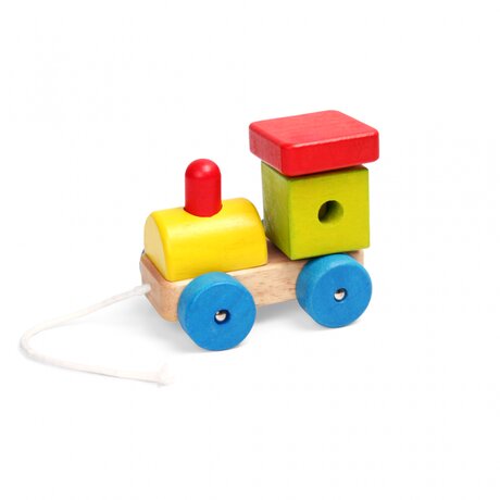 ДЪРВЕНА ИГРАЧКА ЗА ДЪРПАНЕ PINO - ЛОКОМОТИВ С БИБИТКА, ОТ КАУЧУКОВО ДЪРВО