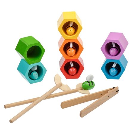 ДЪРВЕНА ИГРАЧКА ЗА СРЪЧНОСТ С ПИНСЕТИ - ПЧЕЛИЧКИ И КОШЕРИ